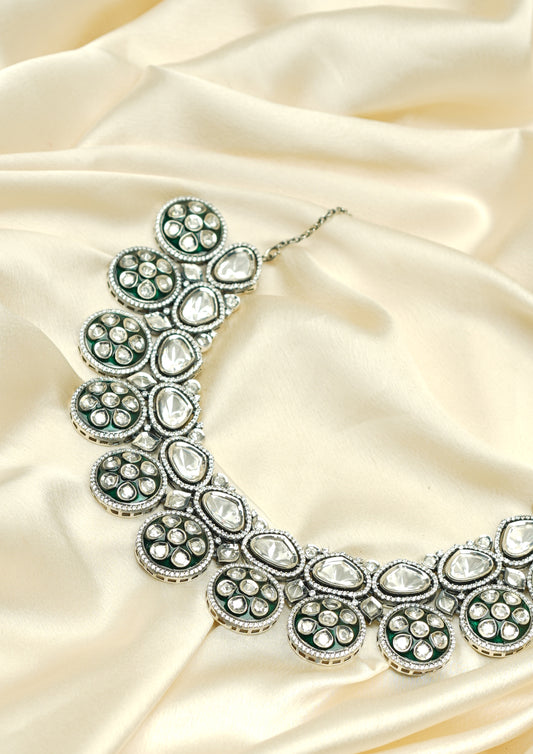 Sarasvati Shringara Polki Oxidized Silver Finish Necklace