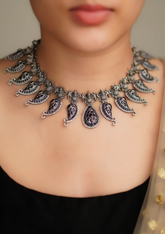 Ratna Bhushana Premium Oxidized Silver Finish Necklace