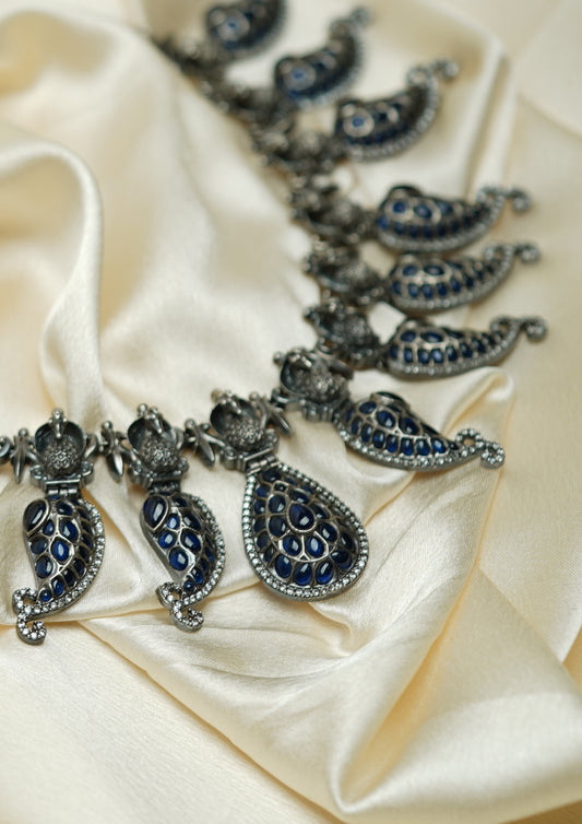 Ratna Bhushana Premium Oxidized Silver Finish Necklace