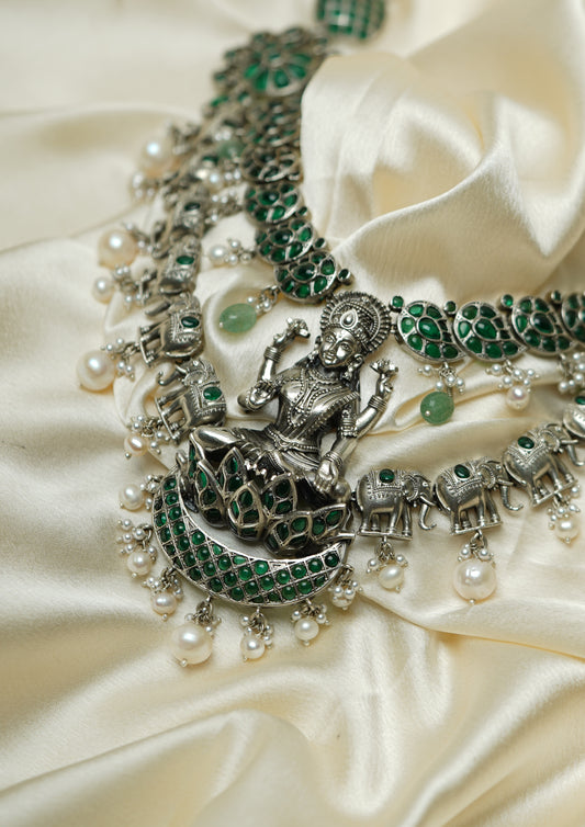 Pushpa Shobha Premium Oxidized Silver Finish Necklace