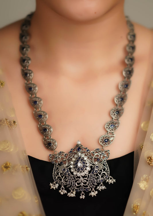 Svarna Megha Premium Oxidized Silver Finish Necklace