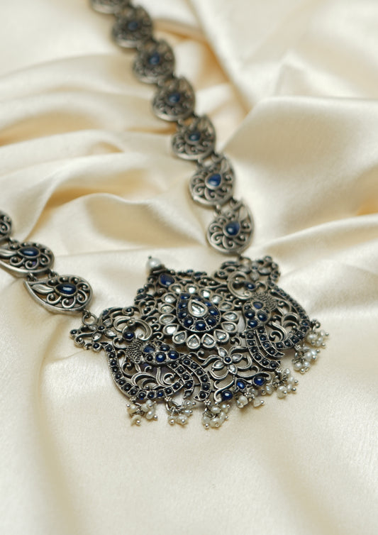 Svarna Megha Premium Oxidized Silver Finish Necklace