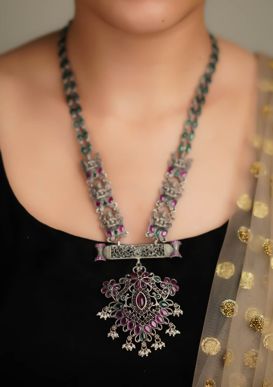 Suvarna Rama Premium Oxidized Silver Finish Necklace