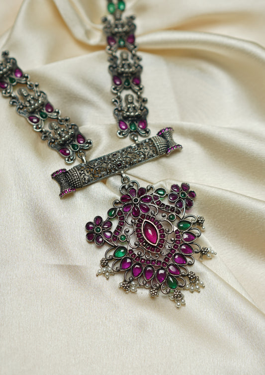 Suvarna Rama Premium Oxidized Silver Finish Necklace
