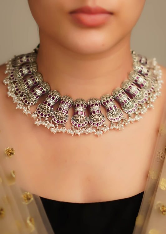 Kamala Tarangini Premium Oxidized Silver Finish Necklace
