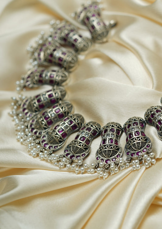 Kamala Tarangini Premium Oxidized Silver Finish Necklace