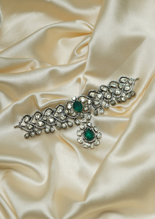 Madhura Tilaka Moissanite Oxidized Silver Finish Choker