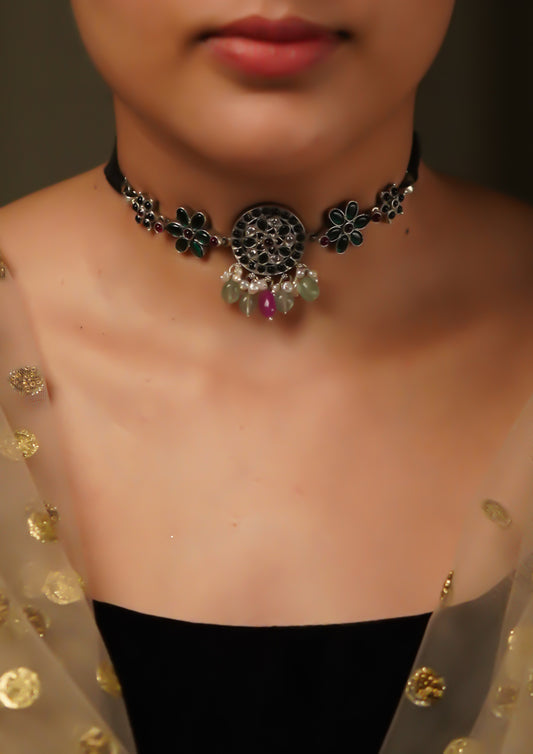 Kamala Tilaka Premium Oxidized Silver Finish Choker