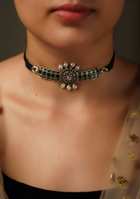 Kanaka Lasya Premium Oxidized Silver Finish Choker