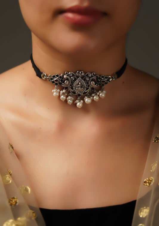 Kamala Komala Premium Oxidized Silver Finish Choker