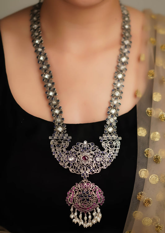 Kamala Komudi Premium Oxidized Silver Finish Haar