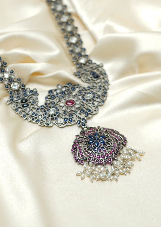 Kamala Komudi Premium Oxidized Silver Finish Haar