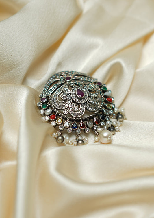 SukhSamhita Lagan Premium Oxidized Silver Finish Small Pendant