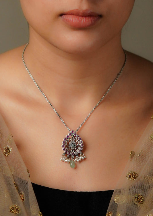 Amrita Arogya Premium Oxidized Silver Finish Small Pendant