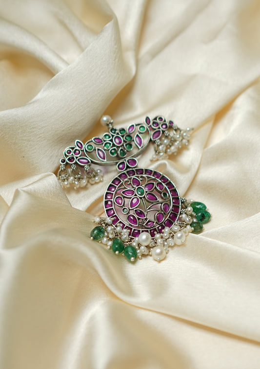 Mangal Shlokash Premium Oxidized Silver Finish Small Pendant