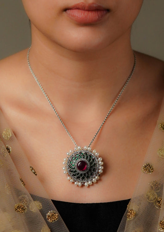 Prerna Shakti Premium Oxidized Silver Finish Small Pendant