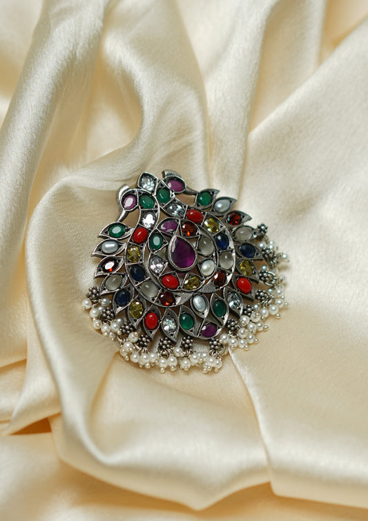 Vilasa Hriday Premium Oxidized Silver Finish Small Pendant