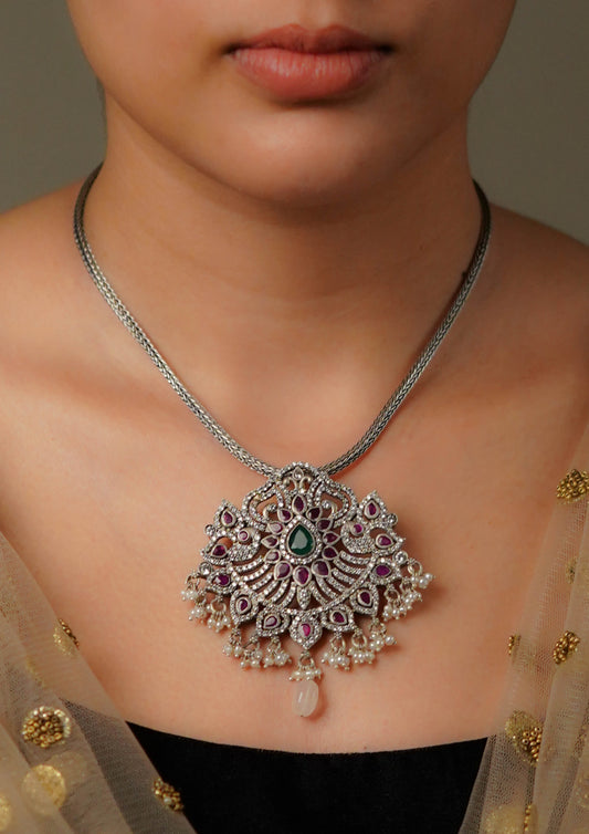 Sampada Hrudaya Premium Oxidized Silver Finish Small Pendant