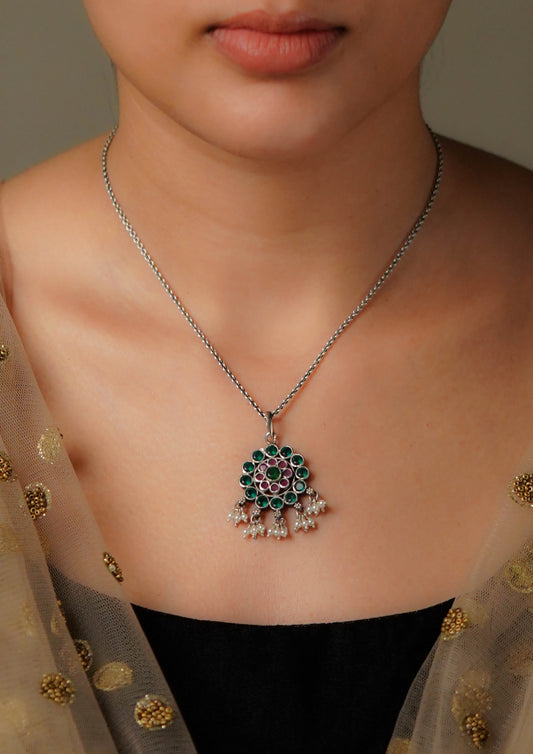 Madhura Saar Premium Oxidized Silver Finish Small Pendant