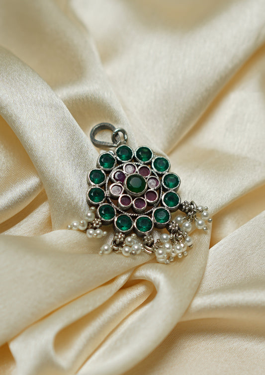 Madhura Saar Premium Oxidized Silver Finish Small Pendant