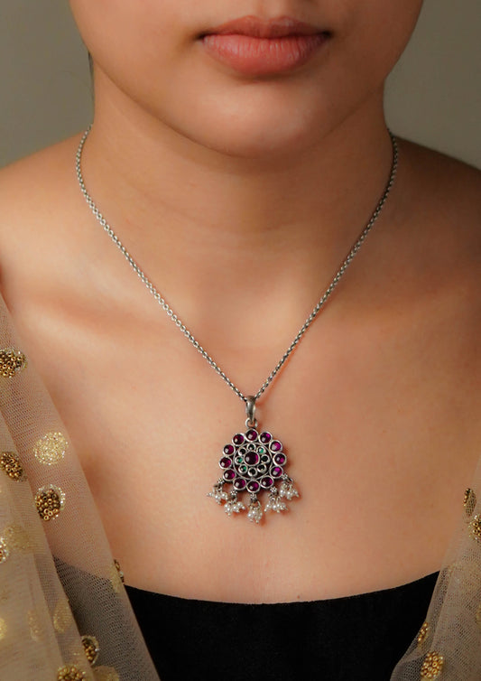 Omkar Nupur Premium Oxidized Silver Finish Small Pendant