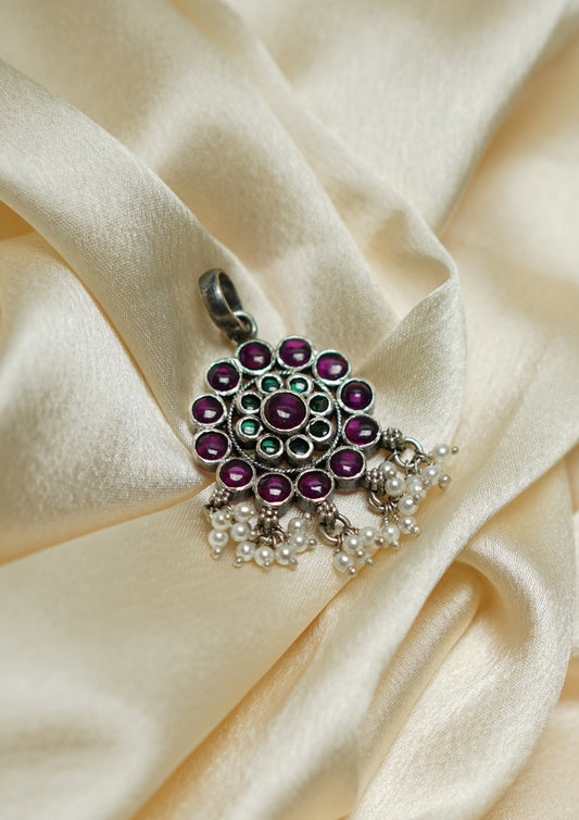 Omkar Nupur Premium Oxidized Silver Finish Small Pendant
