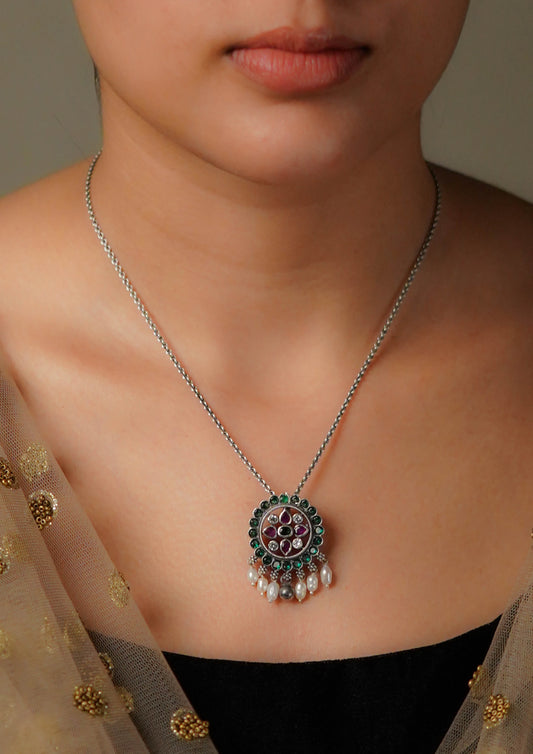 Ritu Nayan Premium Oxidized Silver Finish Small Pendant