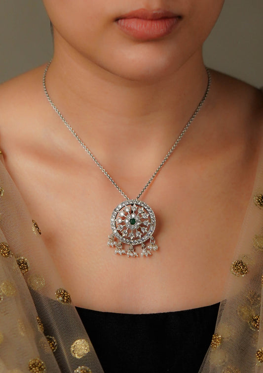 Saumya Kanti Premium Oxidized Silver Finish Small Pendant