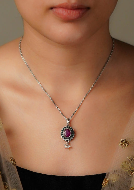 Sugandha Shakti Premium Oxidized Silver Finish Small Pendant
