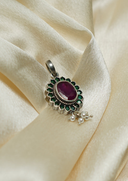 Sugandha Shakti Premium Oxidized Silver Finish Small Pendant