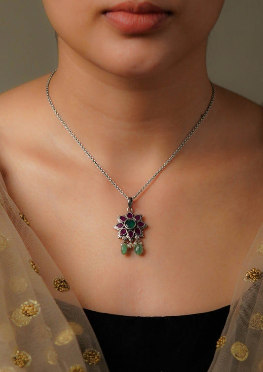 Tanmayi Hridaya Premium Oxidized Silver Finish Small Pendant