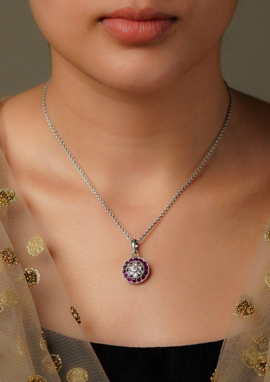 Vasudha Drishti Premium Oxidized Silver Finish Small Pendant