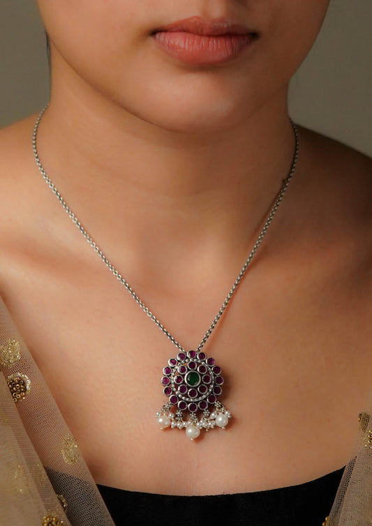 Vibha Tarang Premium Oxidized Silver Finish Small Pendant