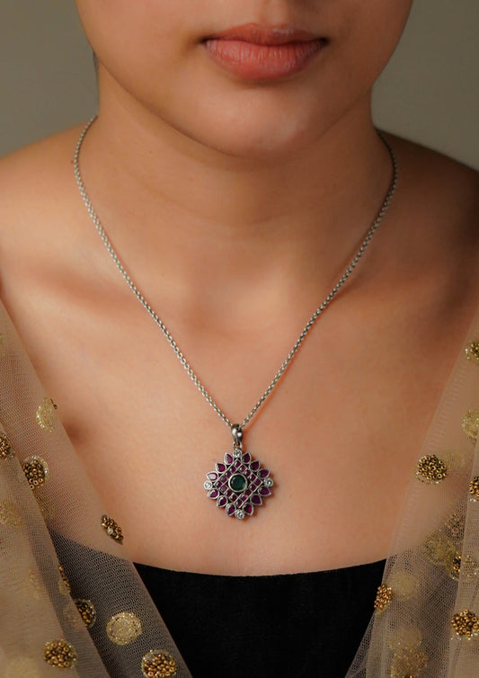 Yashasvi Sparsh Premium Oxidized Silver Finish Small Pendant