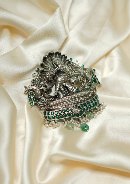 Harsha Manjari Premium Oxidized Silver Finish Medium Pendant