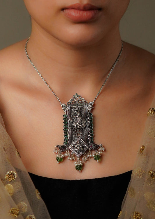 Siddhi Smriti Premium Oxidized Silver Finish Medium Pendant
