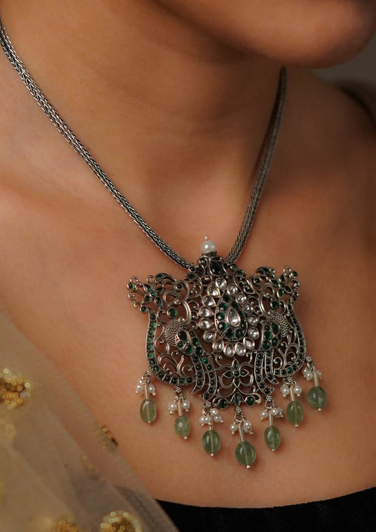 Gagan Tarang Premium Oxidized Silver Finish Medium Pendant
