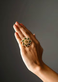 Megha Ratna Moissanite Gold Finish Ring with Stone Work