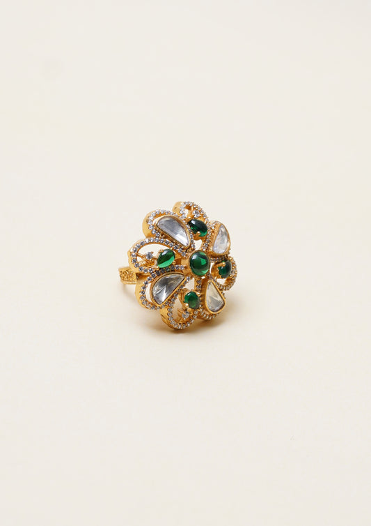 Gauri Shringara Moissanite Gold Finish Ring with Stone Work