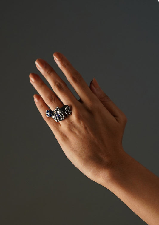 Nava Sankalp Limited Edition Oxidized Silver Finish Ring with Stonework