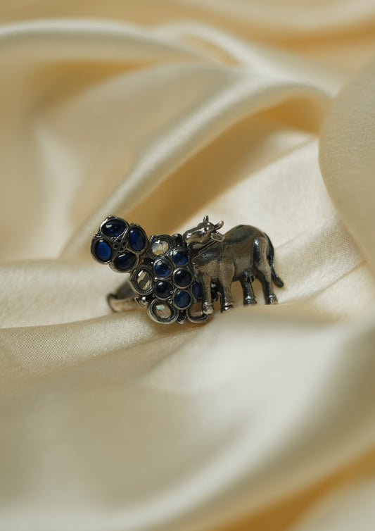 Nava Sankalp Limited Edition Oxidized Silver Finish Ring with Stonework