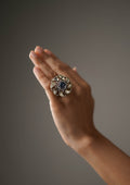 Saumya Kanta Polki Oxidized Silver Finish Ring with Stone Work