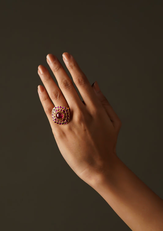 Nava Anguli Premium Gold Finish Ring with Stonework