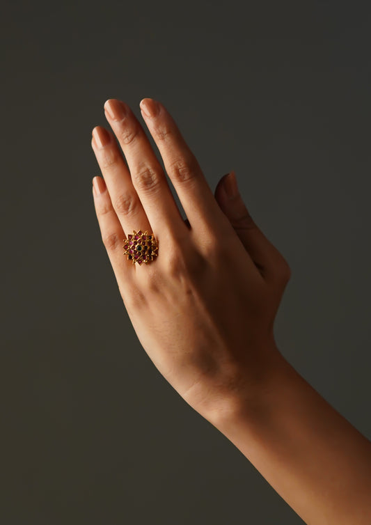 Komal Mudra Premium Gold Finish Ring with Stonework