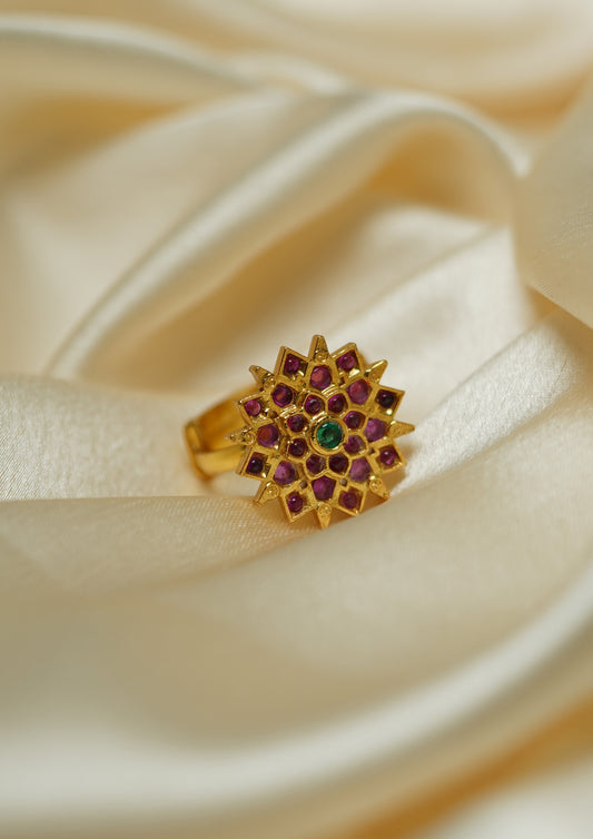 Komal Mudra Premium Gold Finish Ring with Stonework