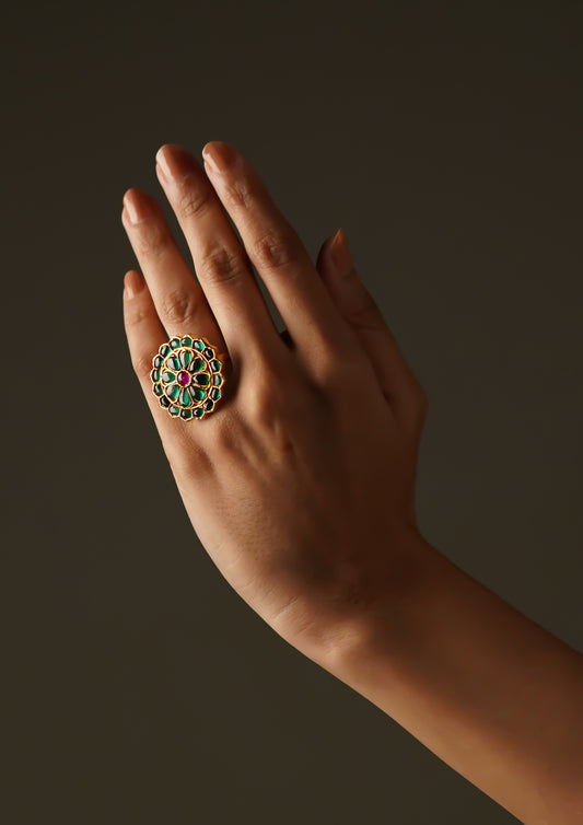 Vishada Sphurana Premium Gold Finish Ring with Stonework
