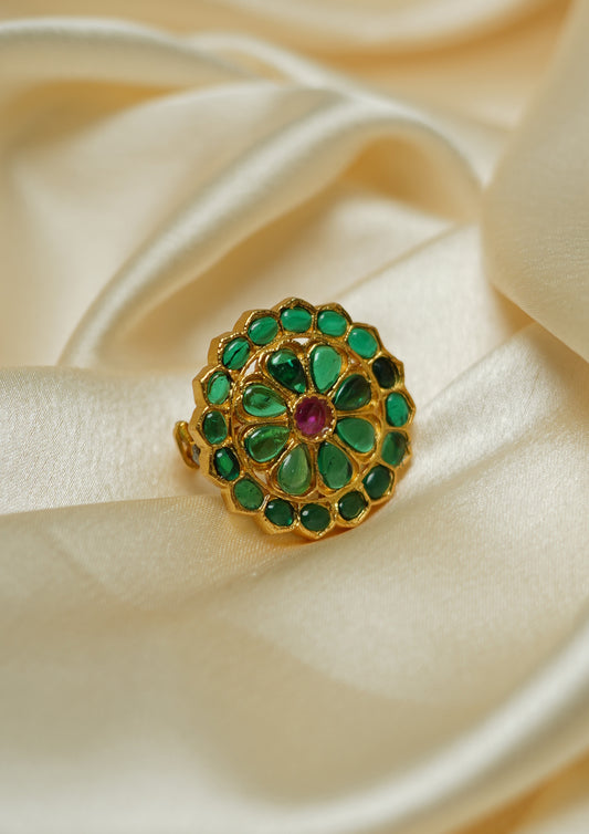 Vishada Sphurana Premium Gold Finish Ring with Stonework