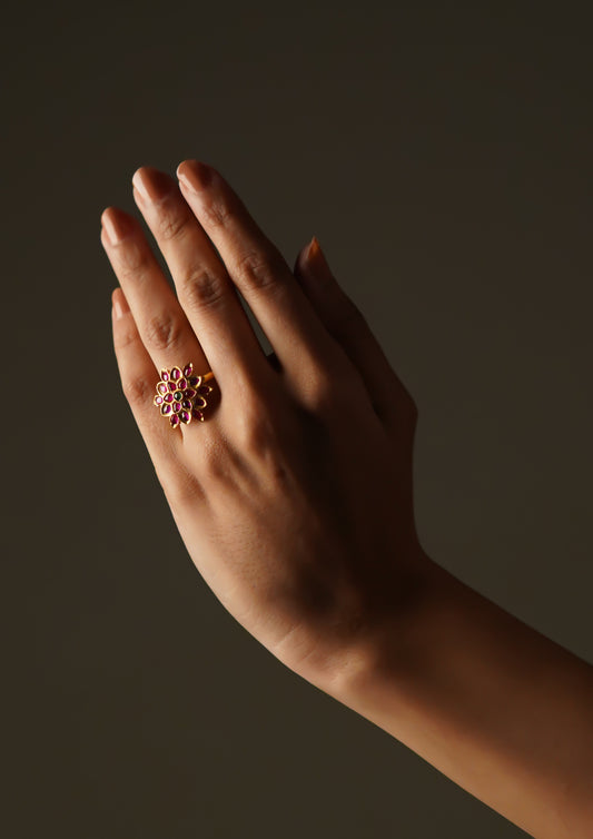 Sukhada Kanthi Premium Gold Finish Ring with Stonework
