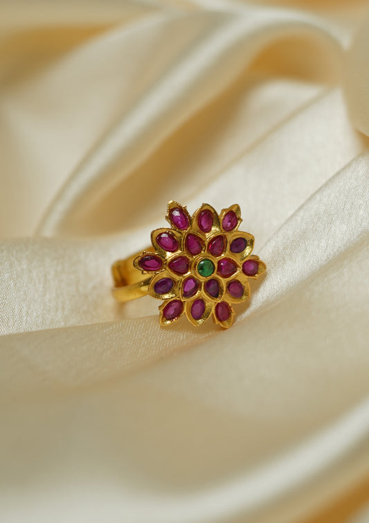 Sukhada Kanthi Premium Gold Finish Ring with Stonework