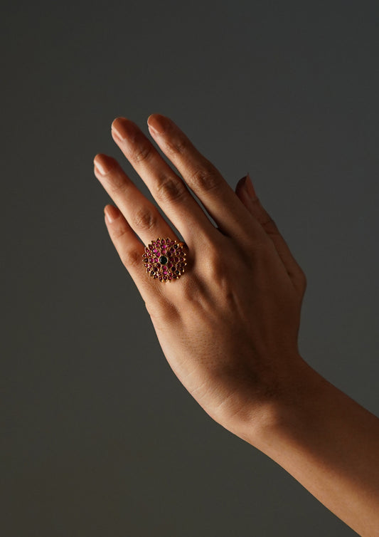 Shubha Anguli Premium Gold Finish Ring with Stonework